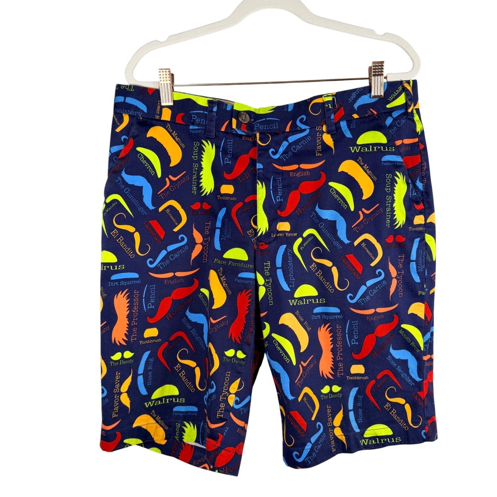 Loudmouth Golf Mens Mustache Print Shorts Navy Blue Size 36 Mustache Styles